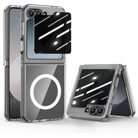 SJZG-Coque Magnétique Ultra-Mince Pour Samsung Z Flip 6[Compatible Avec Magsafe] Avec Protection Extérieure De L'Écran, Coque Tpu Flexible + Pc Dur Anti-Empreintes Au Dos Pour Z Flip 6-Noir