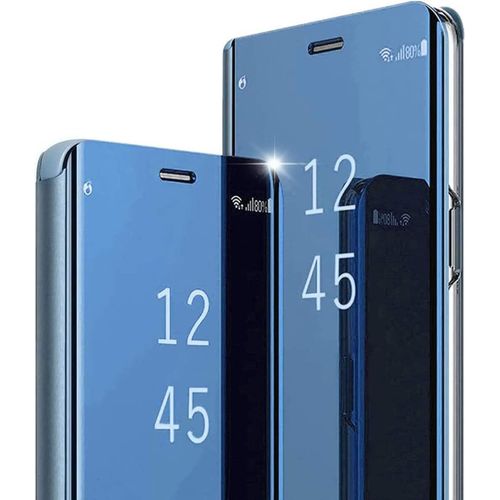 Coque Miroir Rabattable Pour Samsung Galaxy S10e - Étui Bleu Translucide Clear View, Support Mains¿Libres, Antichoc, Compatible Charge Sans Fil