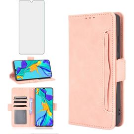 Coque Portefeuille Huawei P30 Lite / Nova 4e - Étui Cuir Pu + Coque Tpu, Verre Trempé Inclus, Porte-Cartes 5 Fentes, Sangle Poignet, Support, Protection 360°