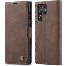 Coque Portefeuille Cuir Pour Samsung Galaxy S22 Ultra (2022) - Café + Verre Trempé 3d Inclus - Porte-Cartes, Protection Antichoc, Blocage Rfid, Support/Béquille Magnétique