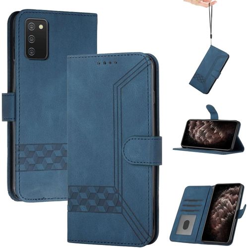 Coque portefeuille bleu pour Samsung Galaxy A03S - étui rabat cuir synthétique (PU), 2 fentes cartes, coque TPU, fermeture magnétique et support mains libres