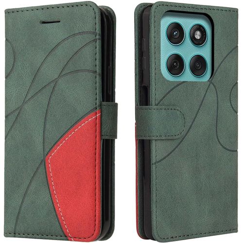 Coque Portefeuille Magnétique Pour Motorola Edge 60 Fusion - Housse Cuir Pu Antichoc, 3 Fentes Pour Cartes + Poche Billets, Fermeture Magnétique, Support Pliable, Vert Bicolore