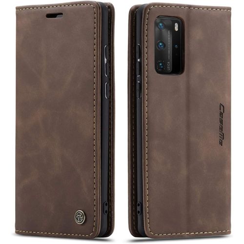 Coque Compatible Avec Huawei P40 Pro,Etui En Cuir Flip Housse Portefeuille Avec Magnetique Case Bumper Coque-Cafe