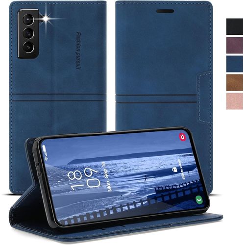 Coque portefeuille Samsung Galaxy S21 FE 5G - Protection 360%, cuir PU & silicone, porte-cartes, fermeture magnétique et support - Bleu