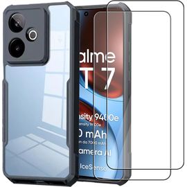Coque Realme Gt 7 / Gt 7t 3-En-1 + 2x Verres Trempés 9h - Dos Pc Transparent Anti-Jaune, Bords Tpu Souples, Anti-Chocs, Protection Écran & Appareil Photo
