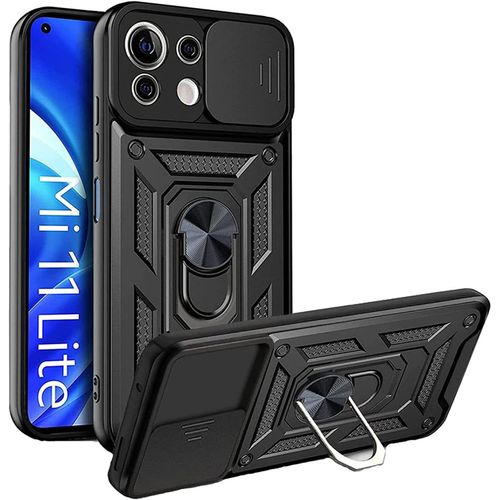 Coque Pour Xiaomi Mi 11 Lite 5g/4g - Antichoc Bumper Tpu + Dos Pc, Protection Caméra Coulissante, Anneau Rotatif 360° Magnétique, Noir