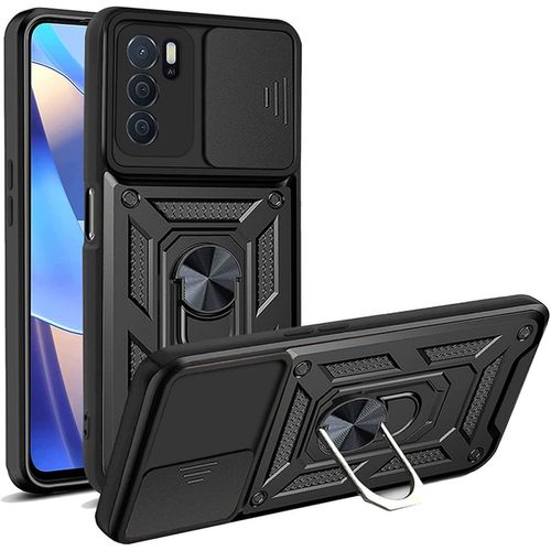Coque Pour Oppo A16/A16s/A54s - Double Couche Pc+Tpu Antichoc, Cache Objectif Coulissant, Anneau Rotatif 360° Magnétique Avec Support Voiture, Housse Noire