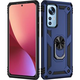 Coque Robuste Style Militaire Pour Xiaomi 12 - Bumper Antichoc Bleu Avec Support Rotatif 360° Et Verre Trempé 3d Inclus