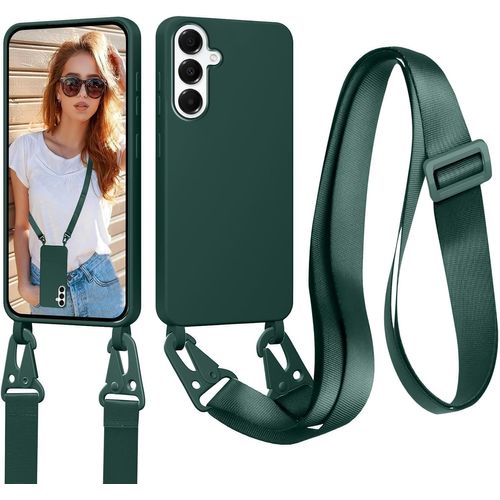Coque Pour Samsung Galaxy A16 5g Avec Cordon, Collier Pour Étui En Silicone Liquide Avec Portable Sangle Réglable Bandouilière Lanyard, Housse Anti-Choc Case Pour Samsung A16 Lanière, Vert