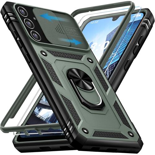 TZF-Coque pour Samsung Galaxy A34 5G avec Verre Trempé, 360° Antichoc Étui de Militaire Protection Anneau Support Renforcée Armure Telephone Housse pour Samsung A34 5G Case (Vert Armée)