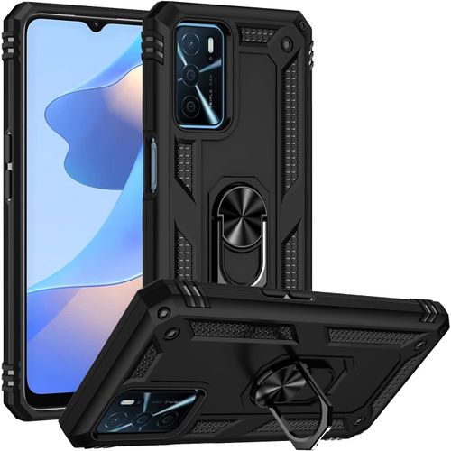 Coque Robuste Oppo A16/A16s/A54/A55 5g ¿ Bumper Tpu Antidérapant Style Militaire Noir, Support Intégré + Pack 2 Verres Trempés Hd