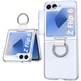Coque rigide transparente avec anneau et verre trempé pour Samsung Galaxy Z Flip 6 (5G) - Slim Bumper antichoc anti-rayures