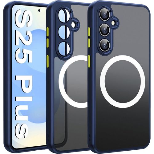 Coque Samsung Galaxy S25 Plus 6,7"" - Étui Magsafe Magnétique (Aimants Puissants), Antichoc De Grade Militaire, Fin Tpu Mat Translucide Bleu, Compatible Charge Sans Fil