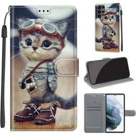 Coque Samsung Galaxy S22 Ultra ¿ Housse Portefeuille Cuir Pu Antichoc (Tpu), 2 Emplacements Cartes, Béquille, Protection Totale
