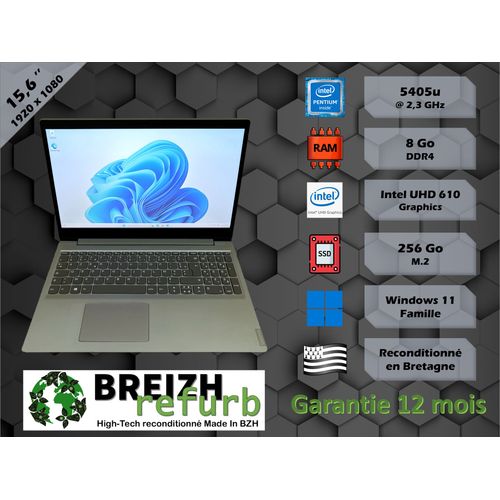 Lenovo S145-15API - 15.6" Intel Pentium Gold 5405U - 2.3 Ghz - Ram 8 Go - SSD 256 Go