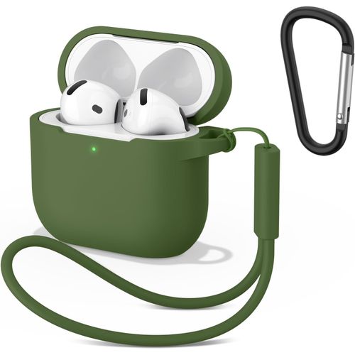 KALANKA-Coque pour AirPods 4 (2024) Femme Homme, Étui en Silicone pour AirPods 4ème Génération 2024 Supportant Recharge USB-C et Recharge sans Fil (Vert Foncé)