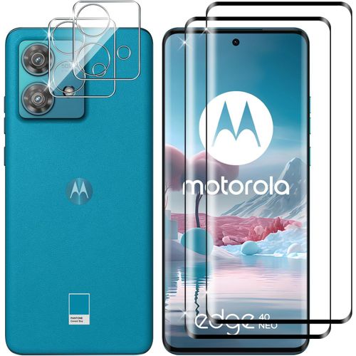 Verre Trempé 9h Pour Motorola Moto Edge 40 Neo - Pack 2+2 (2 Protège-Écrans 3d + 2 Protections Lentille), Haute Transparence, Anti-Rayures, Pose Sans Bulles