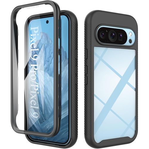 Cauc-® Coque Transparente Pour Google Pixel 9 Pro/Pixel 9 Antichoc Housse Full Body Protection, Étui Antipoussière Incassable [Avec Protecteur D'écran], Noir