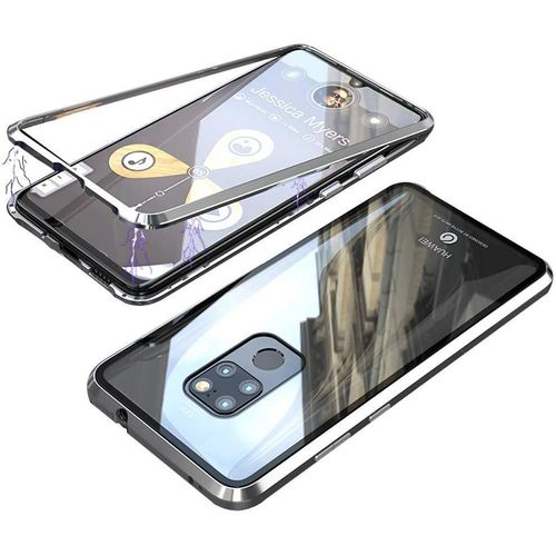Coque Aimantée Pour Huawei Mate 20 X - Armature Métal & Dos En Verre Trempé Transparent, Protection Complète, 1 Verre Trempé Écran 9h Inclus, Compatible Charge Sans Fil