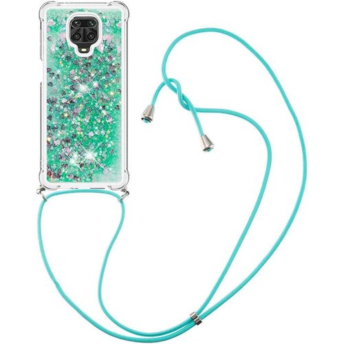 Coque Collier Pour Xiaomi Redmi Note 9 Pro / Redmi Note 9s - Silicone Ultra Mince Liquide Pailleté Vert Avec Cordon Réglable
