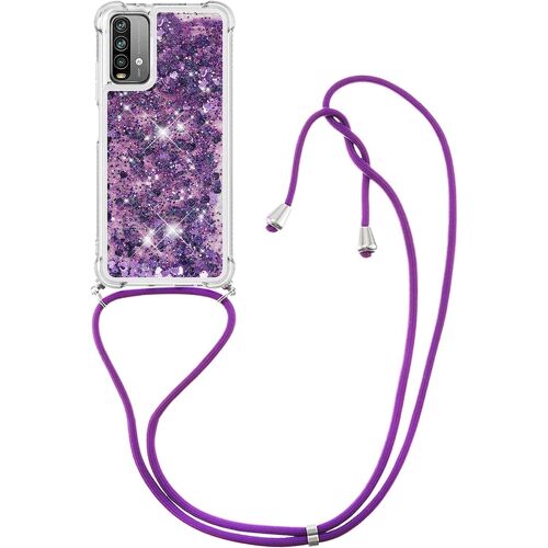Housse Pour Xiaomi Redmi 9t Coque, Bling Liquide Paillette Silicone Antichoc Kawaii Etui Housse Avec Cordage Case Pour Xiaomi Redmi 9t. Lp Love Purple
