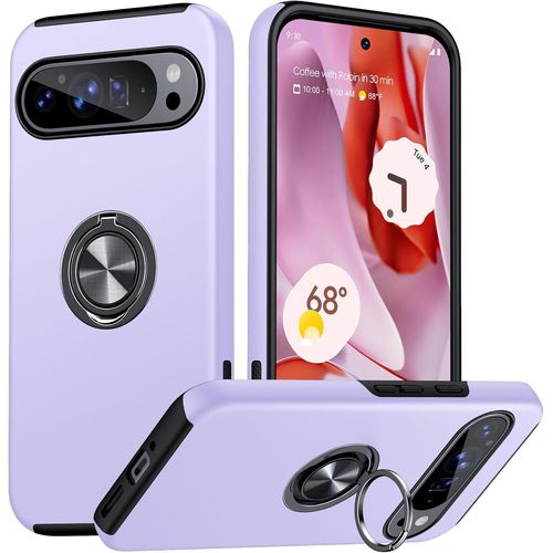 Coque Antichoc Renforcée Compatible Google Pixel 9 / Pixel 9 Pro - Anneau Magnétique 360° Pliable + Support Voiture - Violet