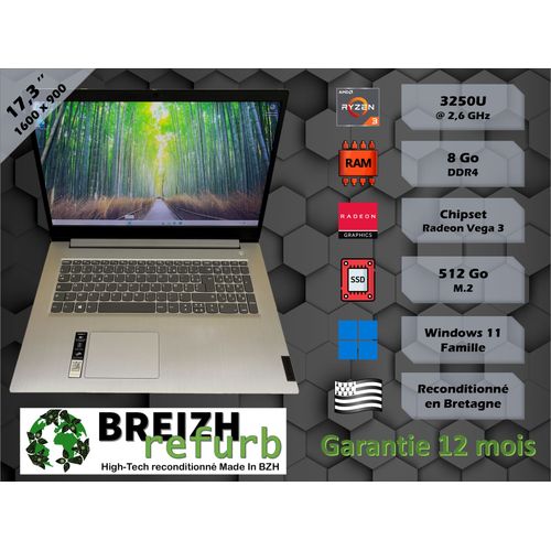 Lenovo 17ADA05 - 17.3" AMD Ryzen 3 3250U - 2.6 Ghz - Ram 8 Go - SSD 512 Go - Windows 11
