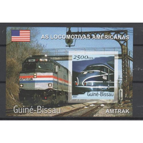 Guinée Bissau Timbre Locomotive : L' Amtrak 2001