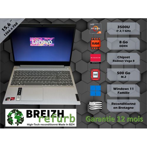 Lenovo 15ADA05 - 15.6" AMD Ryzen 5 3500U - 2.1 Ghz - Ram 8 Go - SSD 500 Go - Windows 11