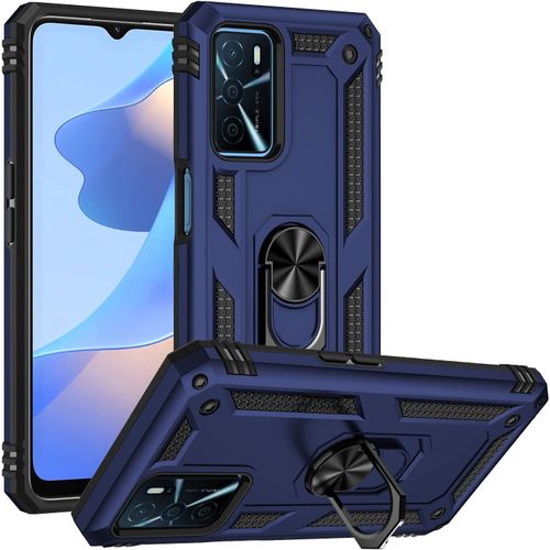 Coque Compatible Oppo A16/A16s/A54/A55 5g - Bleu - Bumper Tpu Robuste Antichoc Style Militaire Avec Support Pliable + Verre Trempé Hd Inclus