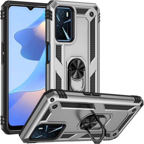 Coque Compatible Oppo A16/A16s/A54/A55 5g ¿ Bumper Tpu Mat Anti-Dérapant Style Militaire Argent, Antichoc Avec Support Intégré + 2x Verres Trempés Hd