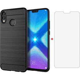 Coque En Silicone Tpu Ultra-Fine Pour Huawei Honor 8x (Jsn-L21) 5g - Protection Antichoc Bords Surélevés + Film Verre Trempé Inclus - Noir