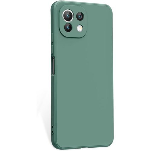 Coque Compatible Xiaomi Mi 11 Lite / Mi 11 Lite 5g Ne ¿ Silicone Liquide Souple, Doublure Microfibre, Bords Droits Anti-Chocs, Vert Foncé
