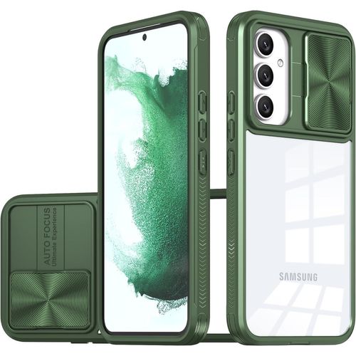 Coque De Protection Samsung Galaxy A54 - Dos Transparent Haute Résistance, Bords Silicone Antichoc, Cache-Objectif Coulissant Slim, Vert