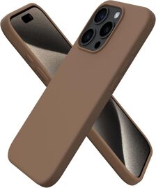 KALANKA-Coque pour iPhone 15 Pro (6,1"") - en Silicone Liquide, Protection Antichoc Complète, Intérieur Doux en Microfibre - Chocolat