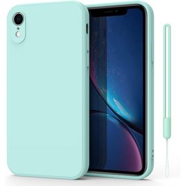 Coque Silicone Liquide Pour Iphone Xr 6,1"" Avec Cordon - Protection Complète Anti-Chocs, Bords Surélevés Et Doublure Microfibre - Menthe