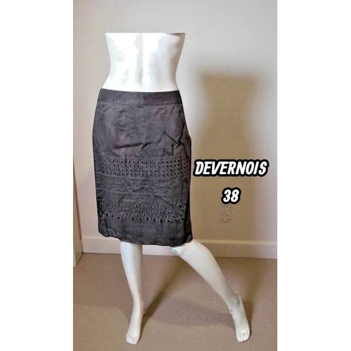 Devernois Taille 38 Superbe Jupe Marron Foncé En Lin