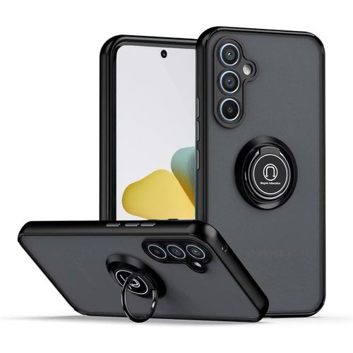 Coque Slim Pour Samsung Galaxy S24 Fe - Anneau Rotatif 360° Métallique, Compatible Support Magnétique Voiture, Bumper Antichoc Silicone Souple (Noir)
