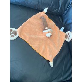 DOUDOU PLAT OURS GIPSY ORANGE BONNET MARRON EMPREINTES 27 CM