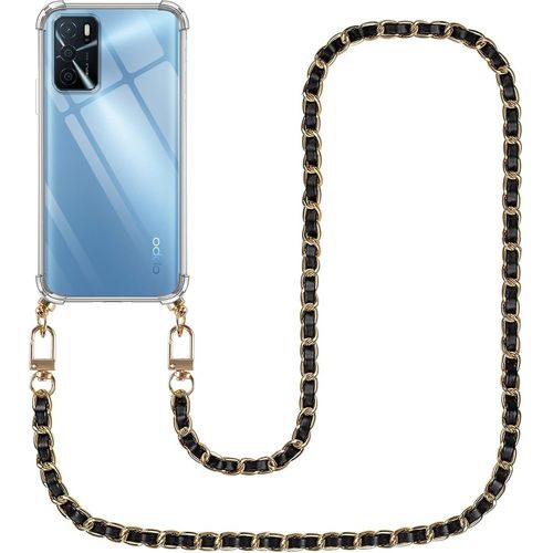 Coque Silicone Tpu Transparente Compatible Oppo A16/A16s/A54s 6,52'' Avec Cordon Tour De Cou Réglable ¿ Lanière Résistante Et Coins Renforcés, Noir