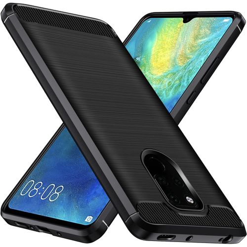 Coque Silicone Tpu Pour Huawei Mate 20 X / Mate 20 X 5g - Antichoc Coins Renforcés (3,3 M), Bords Surélevés, Protection Caméra Et Écran, Finition Fibre De Carbone Noir