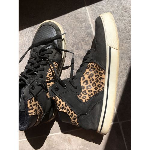 Baskets Noires Et Léopard, T 42, Cash Money