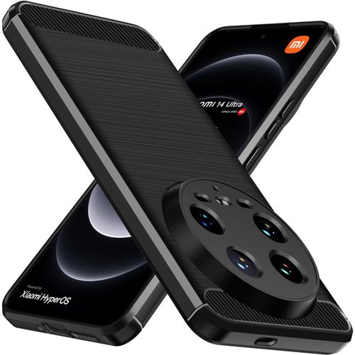 Coque Silicone Tpu Pour Xiaomi 14 Ultra - Protection Antichoc 4 Coins, Bords Surélevés Écran & Caméra, Finition Fibre De Carbone Noire, Fine Et Antidérapante