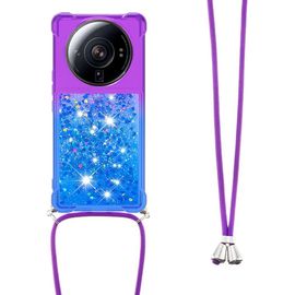 Coque Silicone Ultra-Fine À Paillettes Liquides Avec Cordon Tour De Cou Réglable Pour Xiaomi 12 Ultra/12s Ultra ¿ Bleu Violet