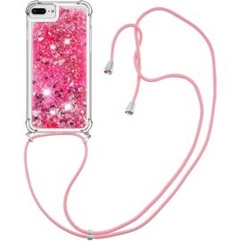 Coque Silicone Ultra-Mince Effet Paillettes Liquides Avec Tour De Cou Réglable Pour Iphone 8 Plus/7 Plus/6 Plus/6s Plus - Rouge