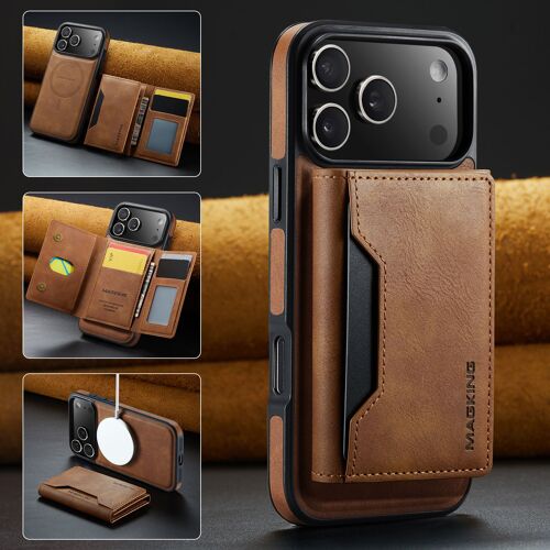 Coque pour iPhone 17 Pro Max,support wireless charging,Back Cover Original DG.MING K2 Magnetic Detachable Wallet Leather Card Holder Cell Phone Case - Brun