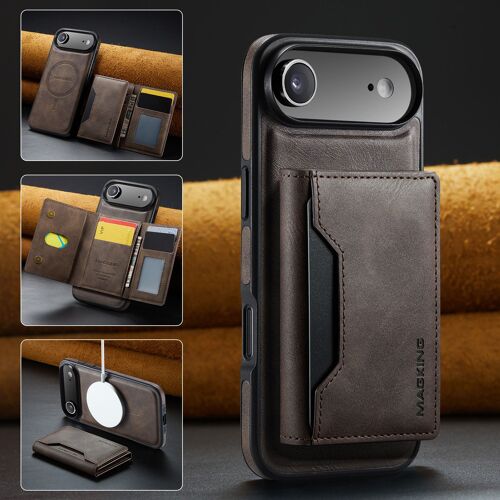 Coque pour iPhone 17 Air,support wireless charging,Back Cover Original DG.MING K2 Magnetic Detachable Wallet Leather Card Holder Cell Phone Case - Couleur du café