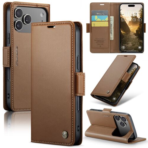 Coque Pour iPhone 17 Pro Max,Étui Housse iPhone 17 Pro Max,wireless charging,AntichocSupport Pliable,Clamshell,Brosse Anti-Vol,Étui De Téléphone À Cassette - Brun