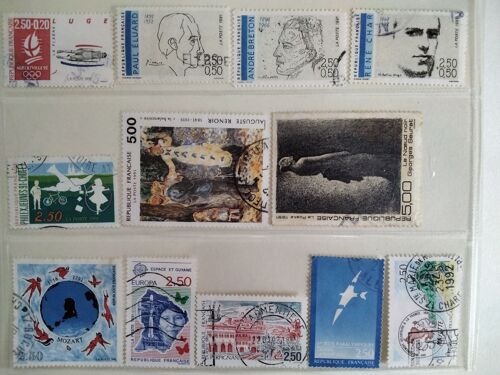 Lot 12 Timbres Français Oblitérés Thèmes Divers (Sport, Renoir, ...) (1991)