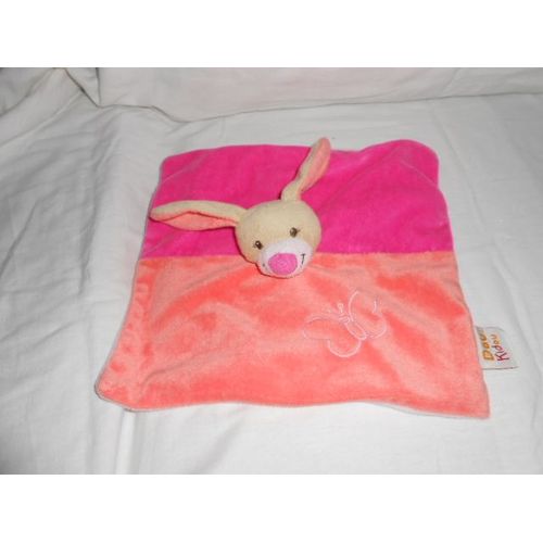 Doudou Doukidou Lapin Rose Fushia Orange Plat Carré Papillon Brodé